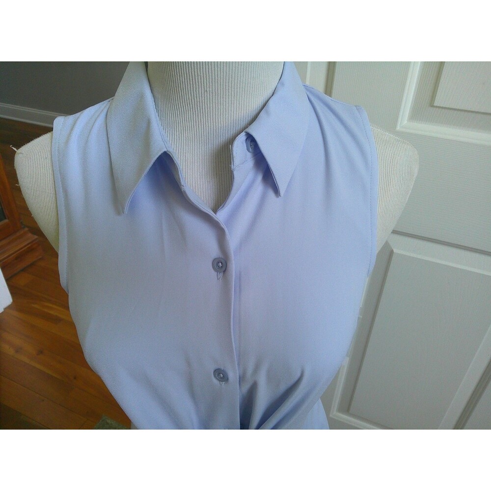 NWT Nine West Ice Blue Button Front Shirtwaist Dress w/ tie. elastic back XS - Picture 2 of 6